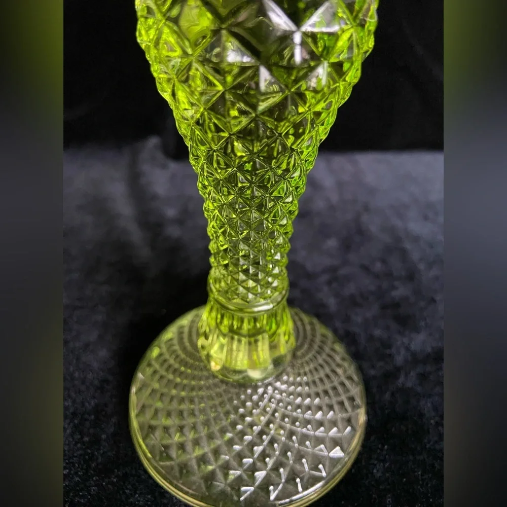 Stunning Vintage Lime Green Pressed Glass Candleholder for both Taper or Pillar